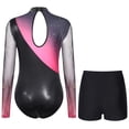thumbnail image 2 of iiniim Womens Gymnastics Leotard Long Sleeve Bodysuit with Shorts Set Ballet Dance Skating Outfits Hot Pink XL, 2 of 7