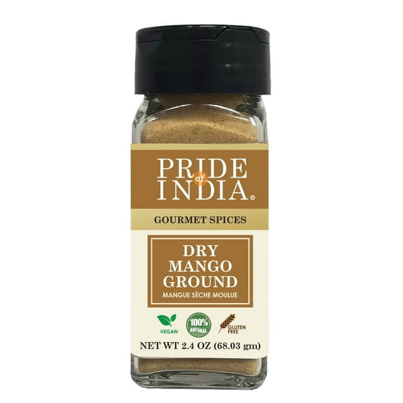 Pride of India | Dry Mango Powder 2.2 oz (62.36 gm) Small Dual Sifter Bottle | Amchur for Flavor and Taste | Gourmet Indian Spice | No Fillers or Artificial Colorants | Easy to Use
