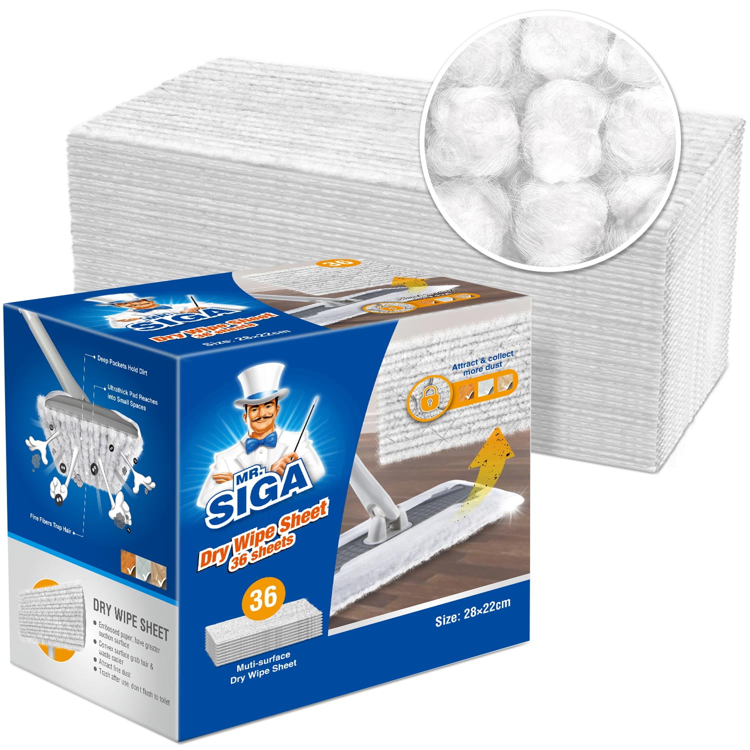 MR.SIGA Microfiber Dry Sweeping Refills, Disposable Dry Sweeping Cloths