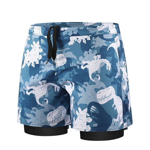 CYRBOKO Boys Athletic Shorts, Quick-dry Elastic Waist Stretchy Drawstring Swim Trunks Blue Size 10-12 T