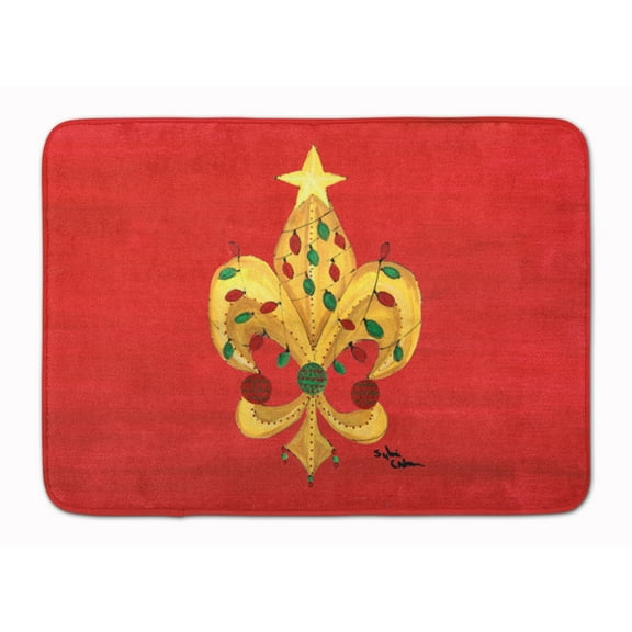 Christmas Fleur de lis Tree with lights Machine Washable Memory Foam Mat