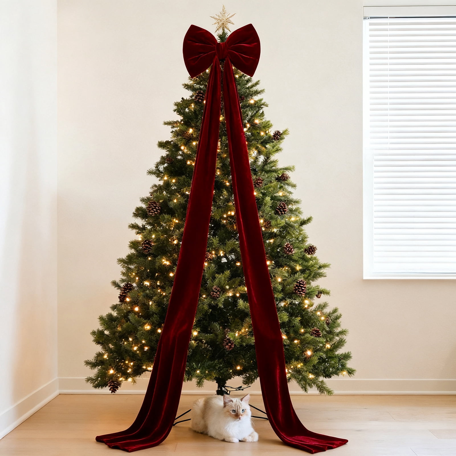 Dserfhy Large Christmas Tree Topper Bow Red Velvet Ribbon Gift Bows for Home Wreath Birthday Wedding Party Room Wall Backdrop Decoration