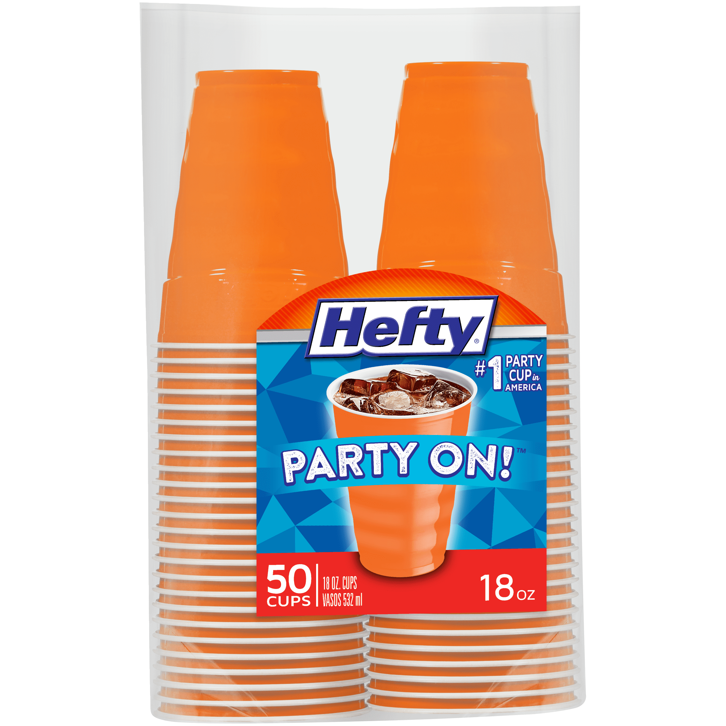Hefty Everyday Easy Grip Plastic Cups, Orange, 18 oz, 50 count