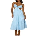 thumbnail image 1 of Women‘s Midi Cami Dress Solid Spaghetti Strap V-Neck Flowy Dress, 1 of 7