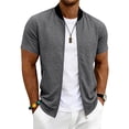 thumbnail image 2 of Vetsdori Mens Sport Shirts Summer Zipper Fashion Stand-Up Collar Casual Plain Short Sleeve T-Shirts for Men, 2 of 9
