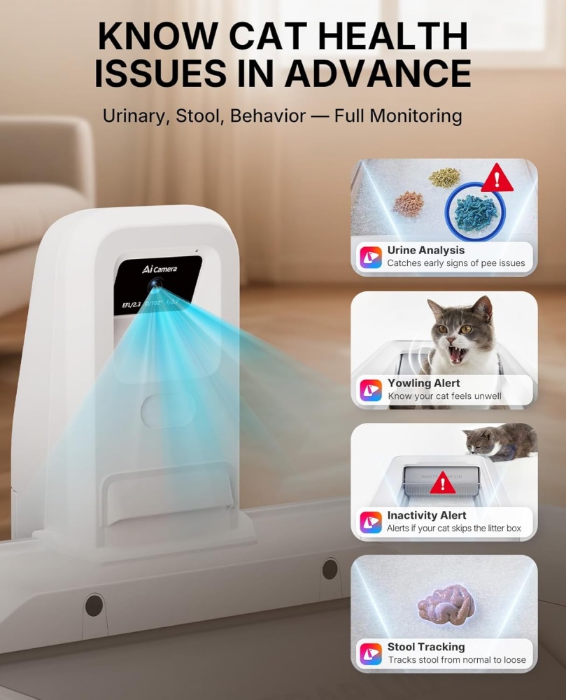 PETKIT Open-Top Self Cleaning Cat Litter Box, Urinary Health Monitor Automatic Cat Litter Box, with 2-Way Raking/5G WiFi/Safety Sensors/Odor Control