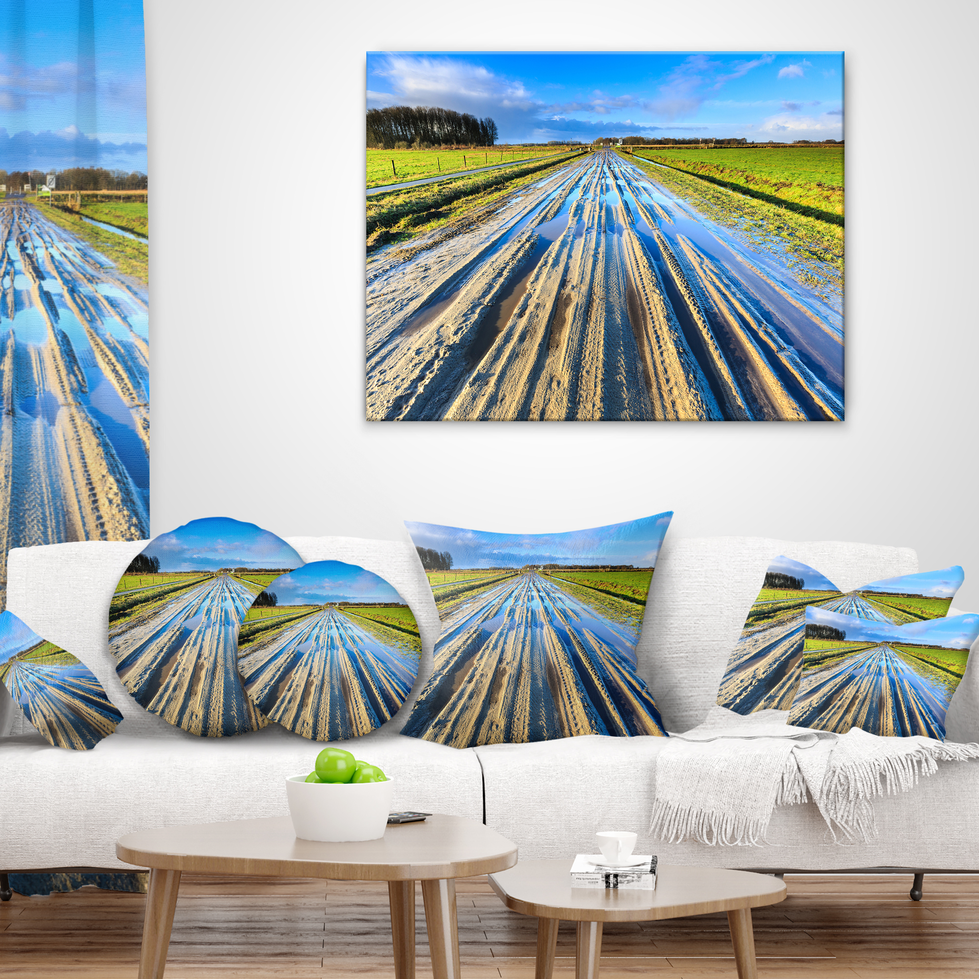 Designart Muddy Sand Lane On Sunny Day - Landscape Printed Throw Pillow - 16x16