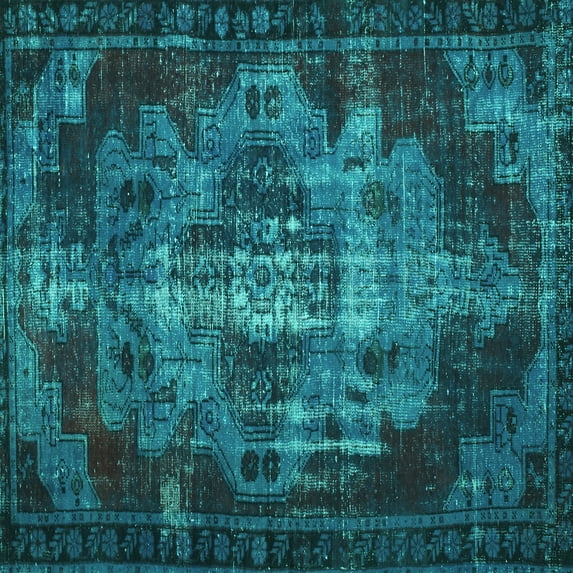 Ahgly Company Machine Washable Indoor Square Persian Turquoise Blue Bohemian Area Rugs, 6' Square