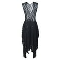 thumbnail image 5 of Vestido largo sexy de mujer con falda irregular de encaje alto y bajo - Cuello en V, mangas con volantes, diseño con bolsillos - Apto para la playa, para llevar de forma informal o para fiestas - A, 5 of 5