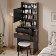 thumbnail image 2 of UGTOO 3-in-1 Foldable Vanity Desk with LED Lights & Charging Station, Black Makeup Table with Mirror, 2 Drawers Space-Saving Dressing Table for Small Bedrooms (21.6"L), 2 of 12