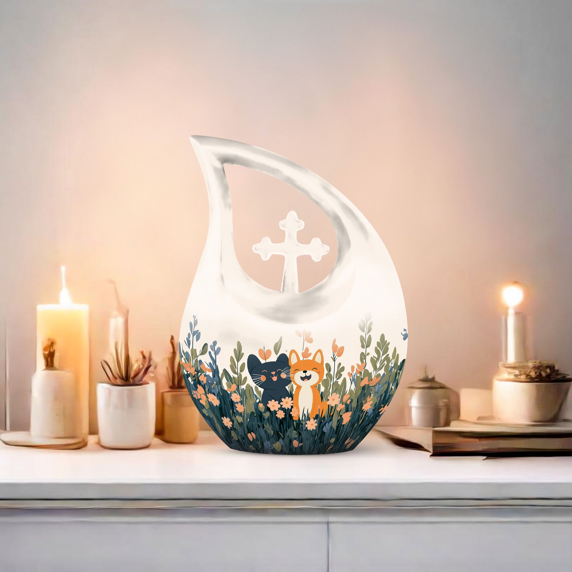MUKTIVE Pet Urn for Cat Ashes, Funeral and Cremation Urns for Ash, Pet Memorial Urn for Home, Decorative and Memorial Urn, White, 10 Inch, Large, Pack of 1