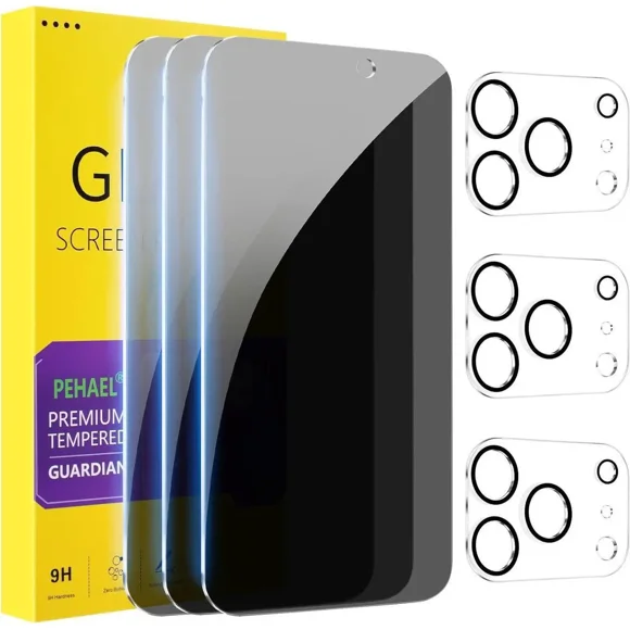 3+3 Pack for iPhone 17 Pro Max Privacy Screen Protector with Camera Lens Protector Full Coverage Anti-Spy Tempered Glass Film 9H Hardness Easy Installation Bubble Free [6.9 inch]