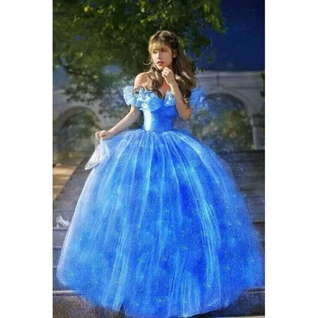 New Movie Scarlett Sandy Princess Dress blue Cinderella Costume Adult