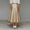 thumbnail image 4 of Morttic Women's Elegant Solid Color Silky Satin A-Line Midi Skirt – High Waist Flowy Swing Skirt with Hidden Side Pockets Khaki，XXL, 4 of 5