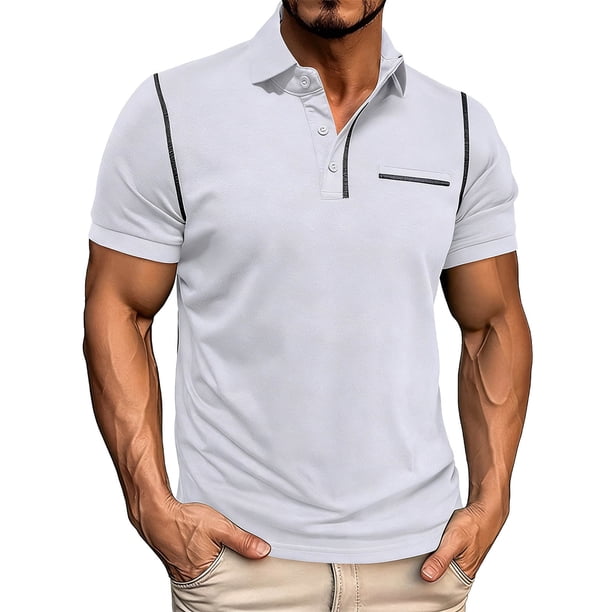 Ceisia Men's Slim Fit Contrast Stitching Short Sleeve Polo Shirt with Chest Pocket Gifts