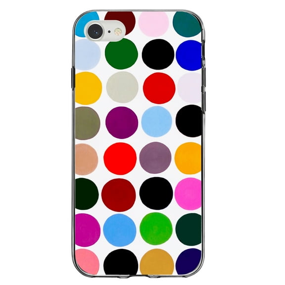 DistinctInk Clear Shockproof Hybrid Case for iPhone 7 8 SE (2020 Model) 4.7" Screen TPU Bumper Acrylic Back Tempered Glass Screen Protector - Rainbow Polka Dots