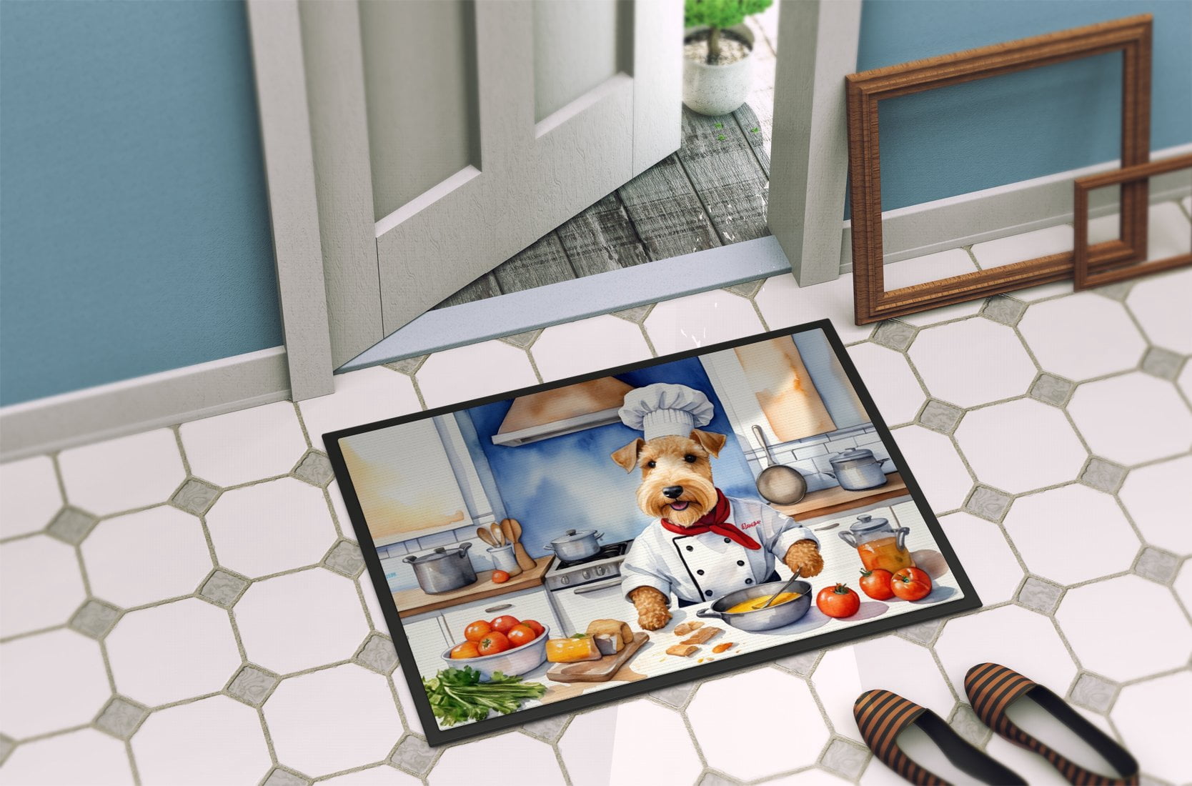 Caroline's Treasures DAC6281JMAT Lakeland Terrier The Chef Doormat Front Door Mat Indoor Outdoor Rugs for Entryway, Non Slip Washable Low Pile, 24H X 36W