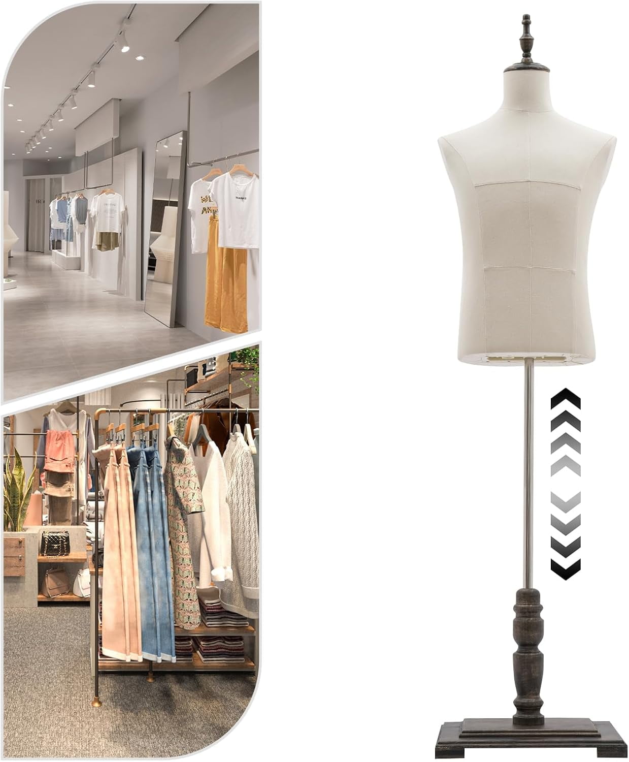 Floor Male Mannequin Model with Adjustable Height, 70 Inch Half Length Model with Stand Detachable Mannequin Dress Form Beige for Clothing Store Sewing Shop
