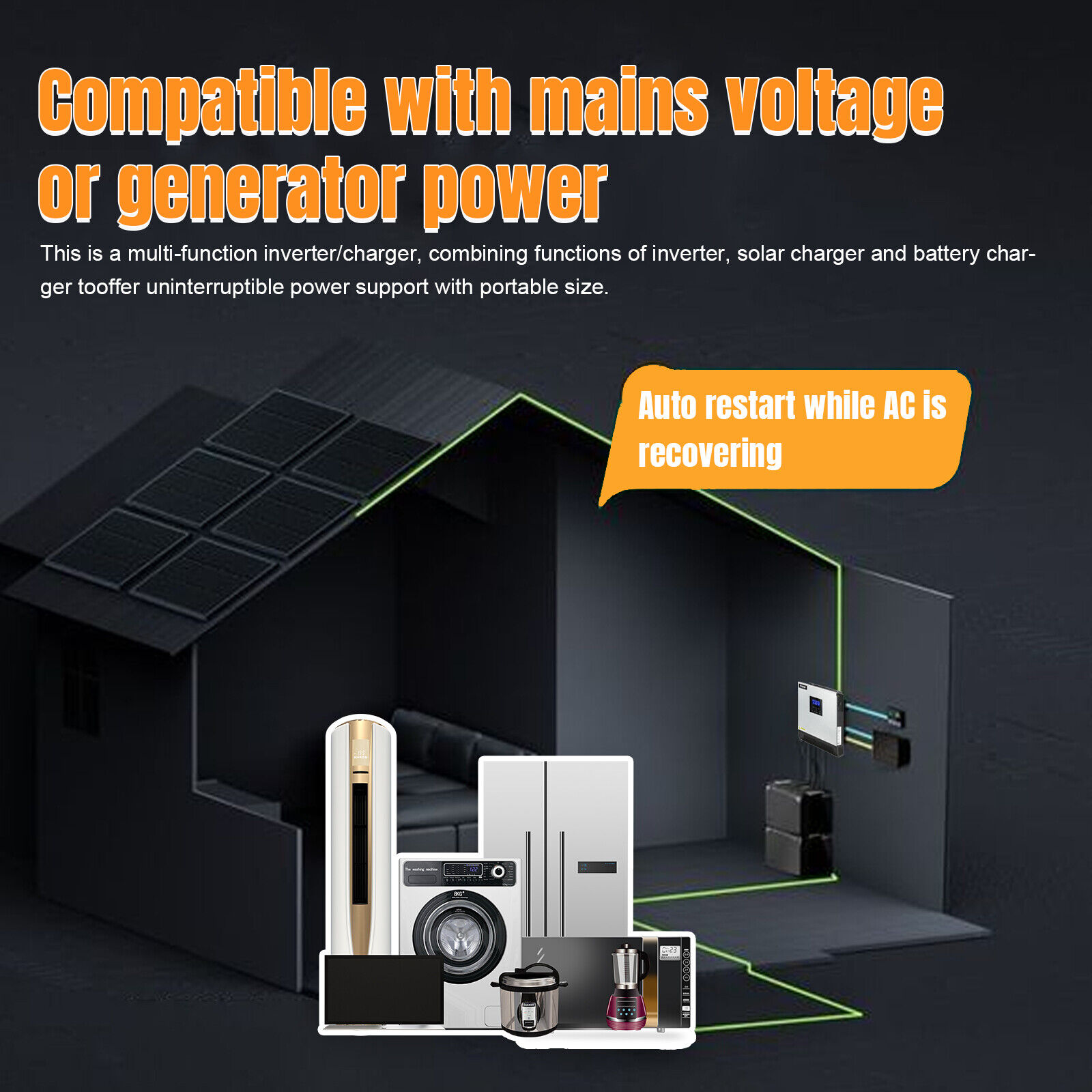 3KVA Hybrid Solar Inverter DC 24V to AC 110V Built-in 50A PWM Solar Controller