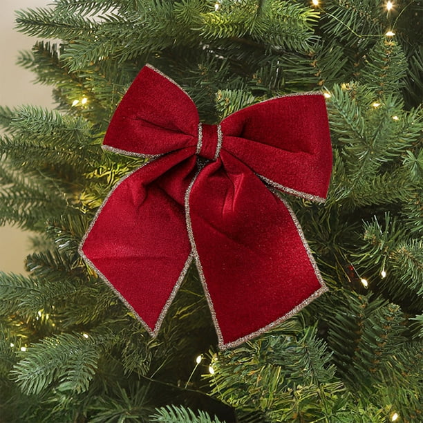 Large Velvet Christmas Bow with Gold Flocking for Tree and Holiday Decorations