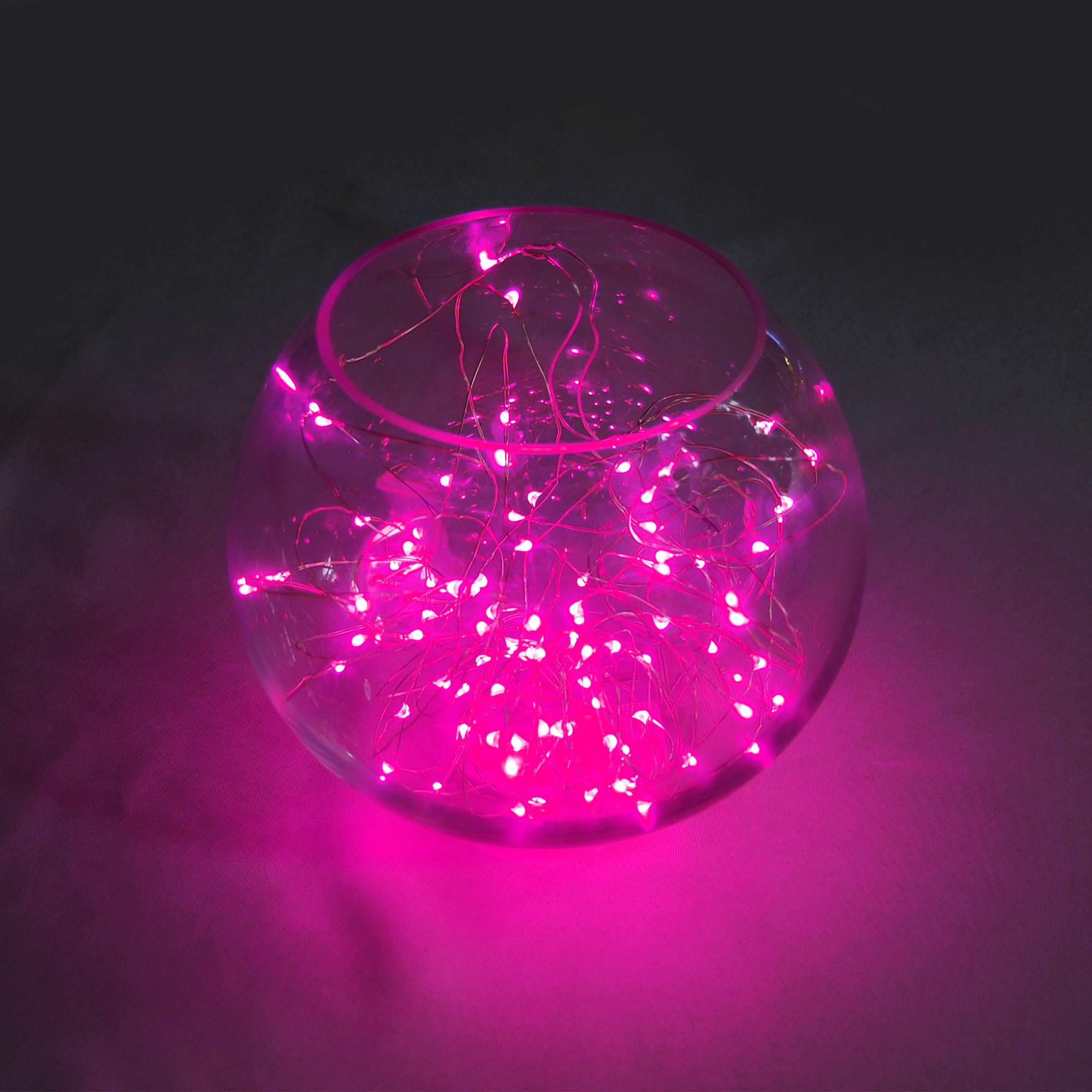 Battery-Operated 20 LED String Lights Set - Pink/Clear Cord