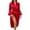 Red, variant on Tnhcen Women's Solid Color Lace Trim Long Sleeve Satin-Like Robe - Comfortable Lightweight Sleepwear Loungewear for Home S-XL
