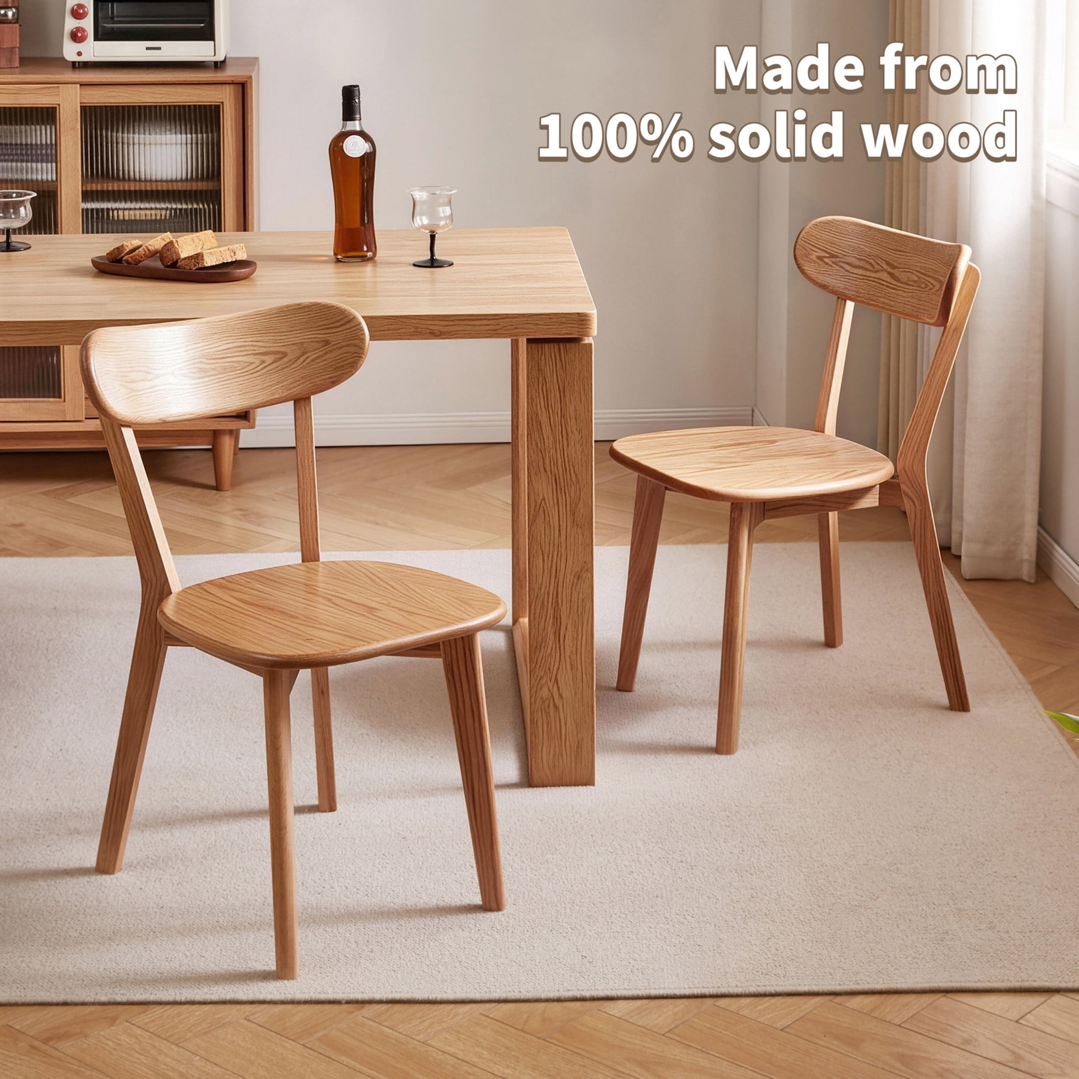 Noble House Set of 2 Solid Oak Dining Chairs, Wooden Side Chairs with Butterfly Backrest, Natural