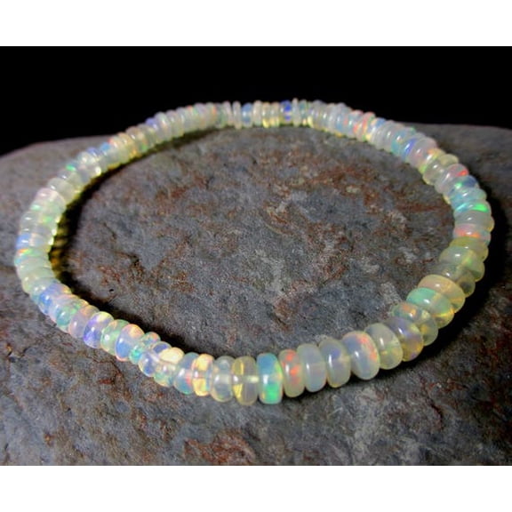Natural Ethiopian Opal 4-4.5mm Rondelle Shape Smooth Cut Beads Stretchable Bracelet for Men & Women.