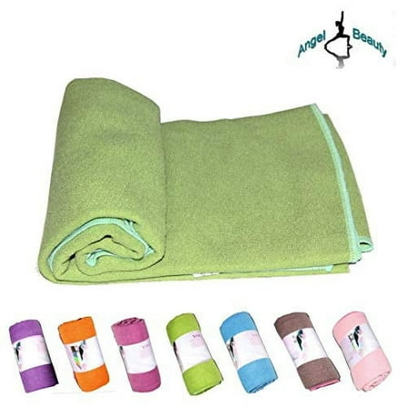 AngelBeauty Hot Yoga Towel with Carry Bag - Microfiber Non Slip Skidless Yoga Mat Towels for Yoga, Exercise, Fitness, Pilates (Green)