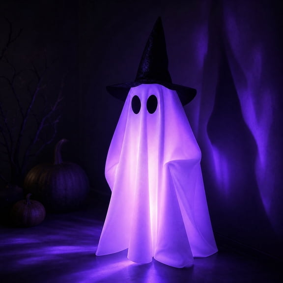 Halloween Decorations Outdoor - Light Up Ghost-Spooky Ghost Decor with Lights for Porch Home Outdoor Garden Yard Lawn Party Decor, 18"
