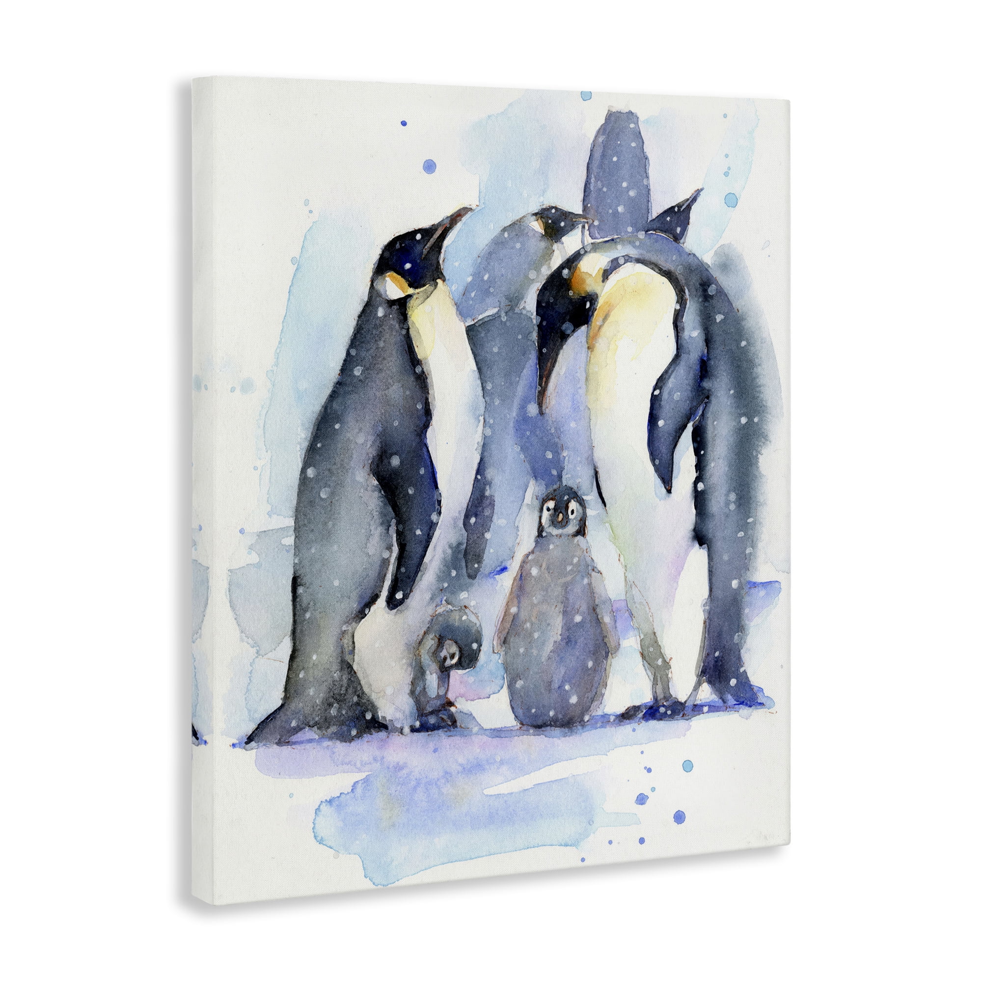 Stupell Industries Penguin Family Watercolor Animals Painting Wrapped Canvas Art Print Wall Art, 16 x 20