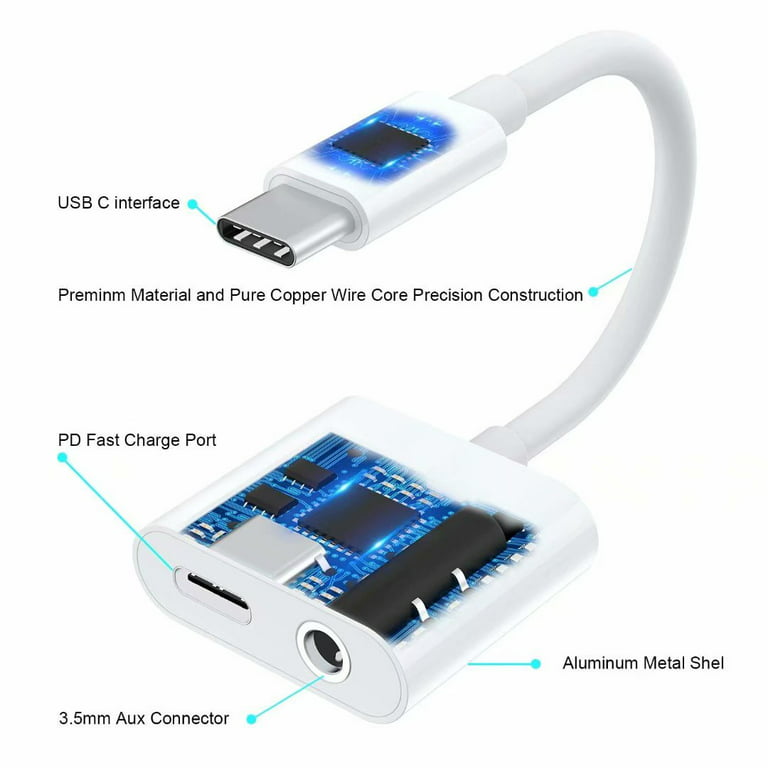 USB C to 3.5mm Headphone and Charger Adapter, 2-in-1 USB Type C to Aux Jack  Dongle Cable with PD 60W Fast Charging for iPhone 15 Pro Max Plus, Samsung