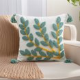 thumbnail image 2 of Unique Bargains Boho Pillow Cover with Tassels Set of 2 Green Small Leaves 18" x 18", 2 of 6