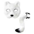 thumbnail image 2 of Conjunto de accesorios para disfraces de animales: máscara de gato sintética con cola, traje peludo y accesorios para cosplay. Blanco, 2 of 9