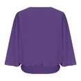 thumbnail image 4 of Lenpel Women's Chiffon Blouses Bell 3/4 Length Sleeve Boat Neck Business Casual Work Tops Loose Tunic Shirts(Purple,Large), 4 of 7