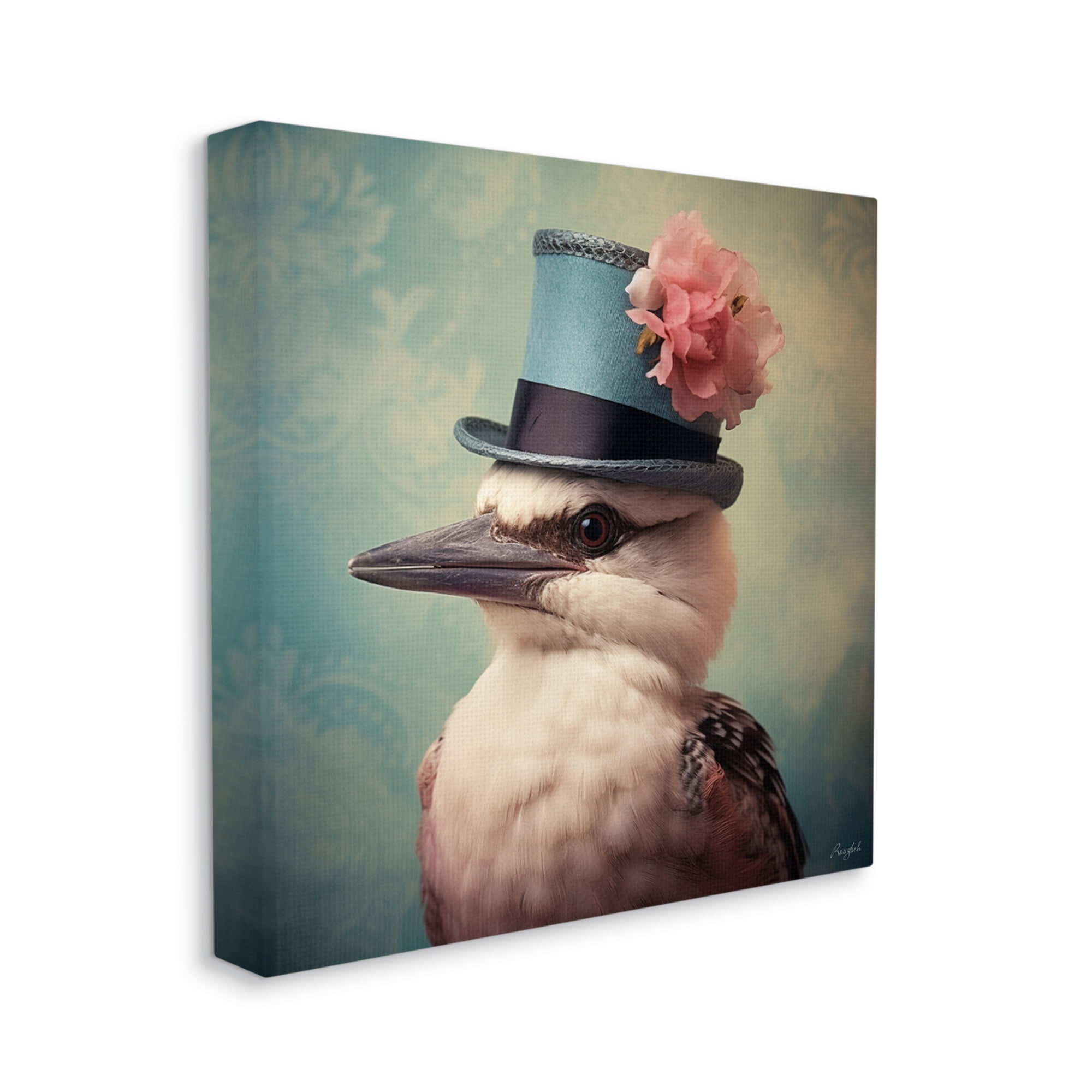 Stupell Industries Bird with Peony Hat Animals & Insects Painting Gallery Wrapped Canvas Art Print Wall Art, 30 x 30