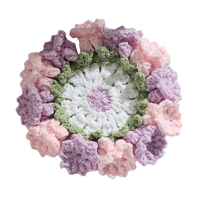 Hearth & Gear Ensemble de Table 3D Fleur Crochetée Fait Main Floral de la Vallée Fait Main pour Boissons Tasse Assiettes Tapis de Table avec Tapis pour Table à Manger Ronde