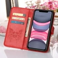 thumbnail image 5 of Dteck iPhone 11 Case, Butterfly Patterned Wallet Case, Magnetic Hand Strap Credit Card Holder Slots Synthetic Leather Kickstand Protective Cover For iPhone 11, Red, 5 of 10