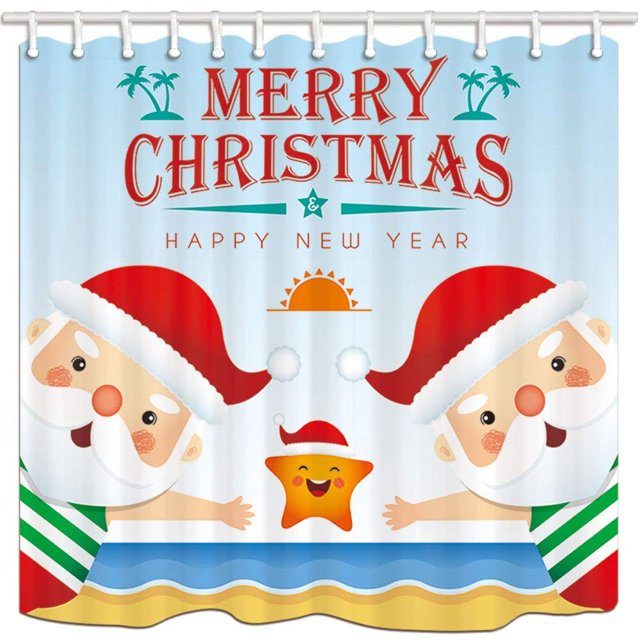 ABPHQTO Christmas Sunshine Beach Santa Summer Amorous Feelings Tejido de poliéster Baño Cortina de ducha 160x180 cm