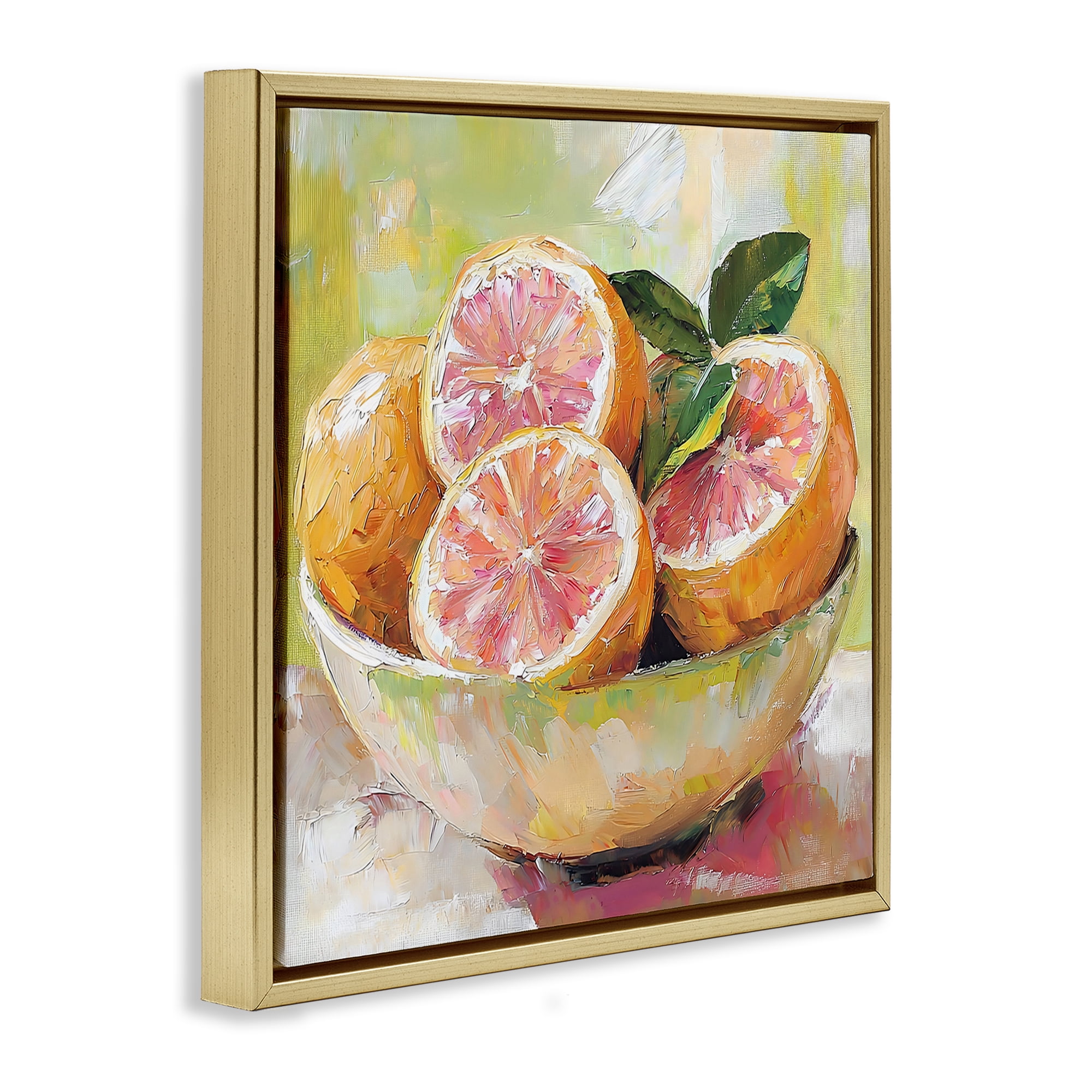 Stupell Industries Bold Grapefruit in Ceramic Bowl Gold Framed Floater Canvas Wall Art, design by Riley B