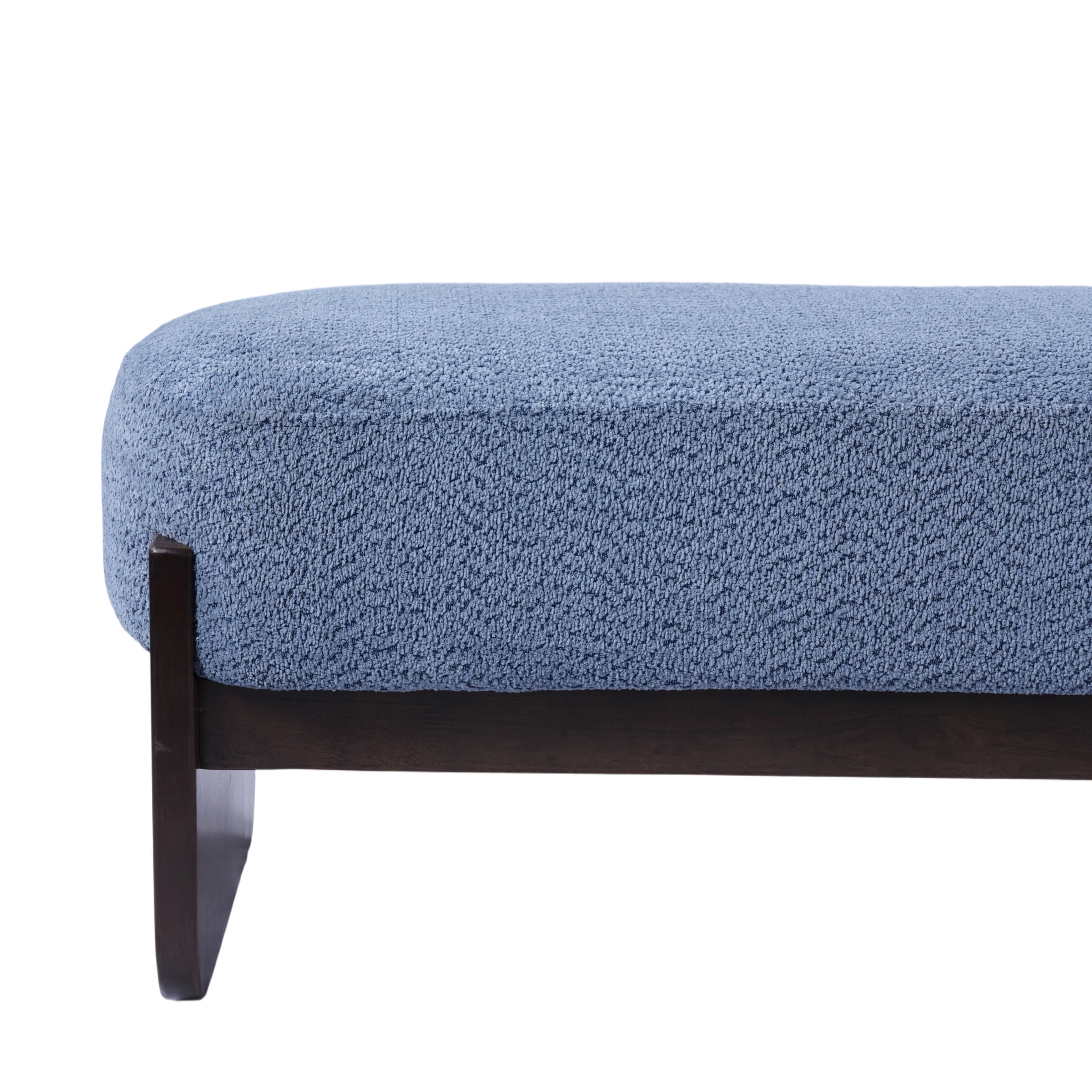 Christopher Knight Home Loop Yarn Rectangle Ottoman Bench with Brown Wooden Legs and Blue Upholstered