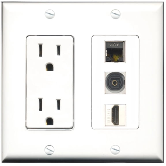 Ultra Spec Cables 15 Amp Power Outlet 1 Port HDMI 1 Port Shielded Cat6 1 Port Toslink Wall Plate