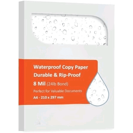 Waterproof & Tear-Resistant Copier Paper 8 MIL, A4 210 x 297 mm, White, (25 Sheets)$$Office