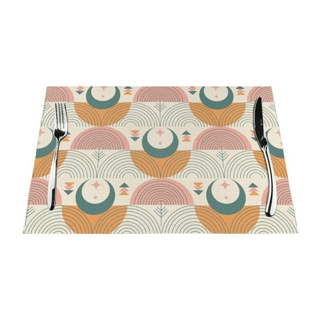 

XMXT Woven Placemats Set of 4 Boho Decor Geometric Moon Stain Resistant Table Runner Anti-Skid Place Mats for Dining Table 12 x 18 inches