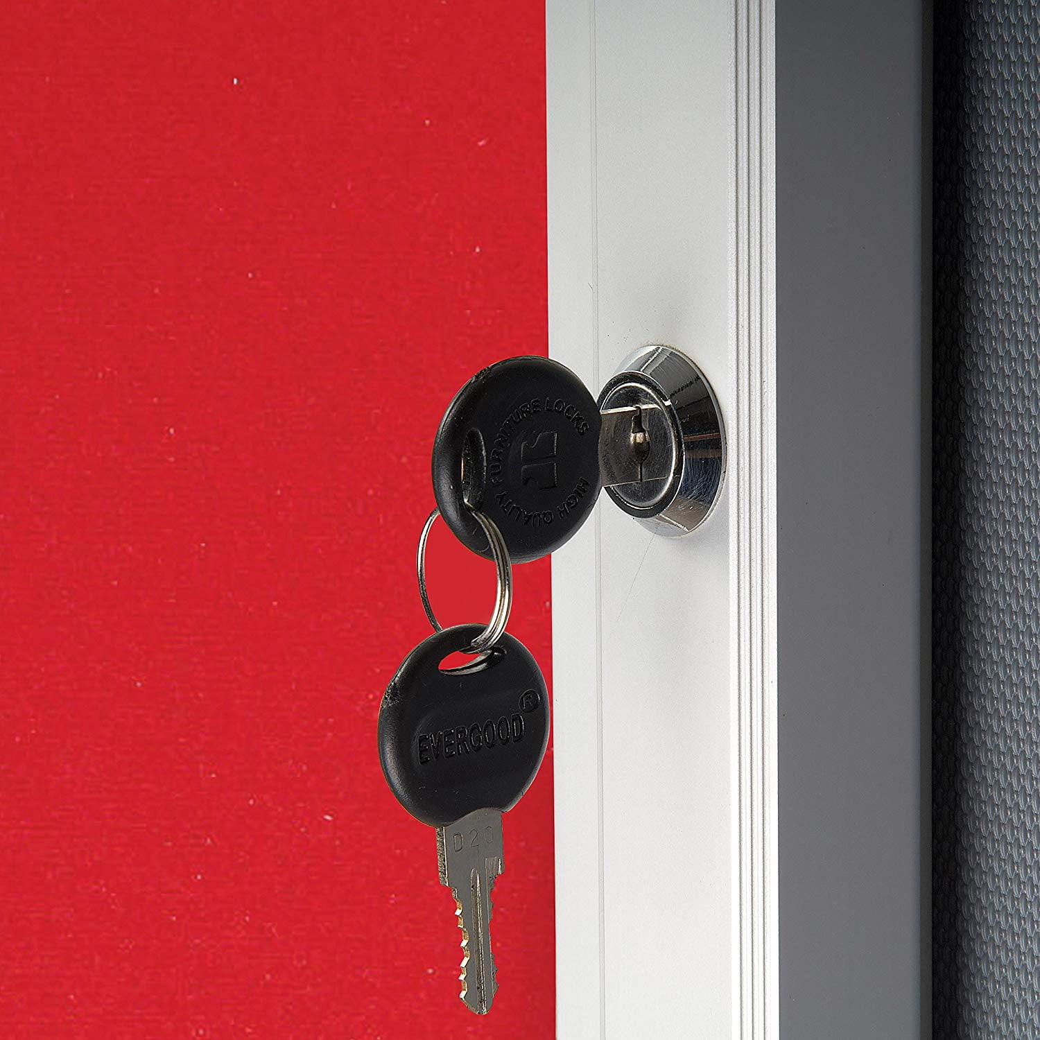 Enclosed Red Felt with Cork Bulletin Board for Outdoor Use, 4x(8.5x11) Inch Paper Size, Lockable Silver Profile, Shatter Resistant Cover, Includes Keys Pins and Mounting Hardware