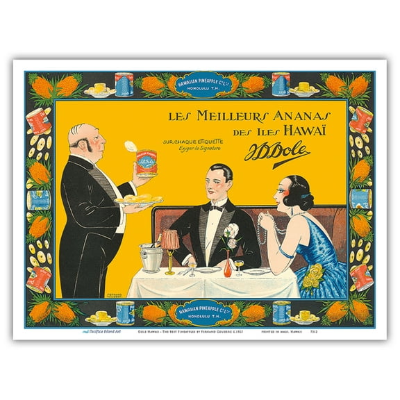 Dole Hawaii - The Best Pineapples (Les Meilleurs Ananas) - Vintage Advertising Poster by Fernand Couderc c.1925 - Master Art Print (Unframed) 9in x 12in