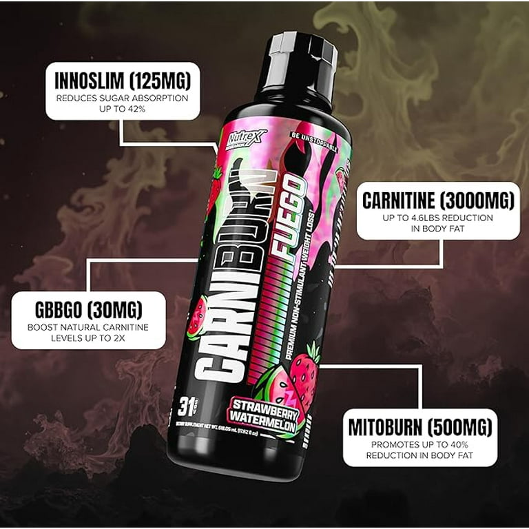 berserk l carnitine Nutrex Research CARNIBURN Advanced Liquid L Carnitine 3000mg with MitoBurn,  InnoSlim & GBBGO (31 Servings)