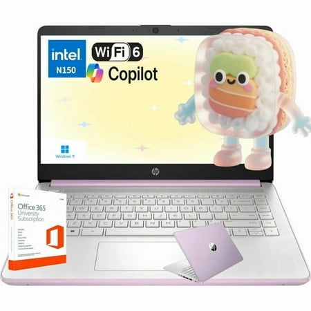 HP 14" Student-Laptop, Intel N150(Up to 3.6GHz) 16GB RAM 128GB UFS with Wi-Fi 6 Win11 Honey Lavender