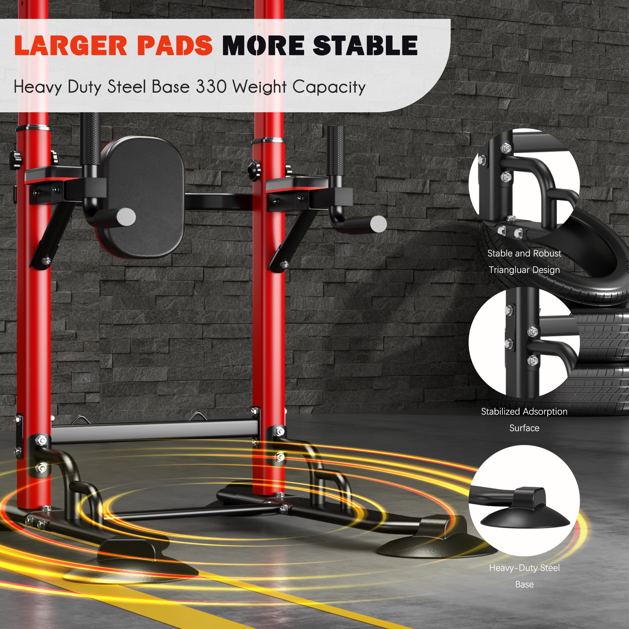 94.5"H Pull Up Bar and Dip Station, Heavy Duty 12 Adjustable Home Gym Equipment for Strength Training, Multifunctional Workout Bar with Resistance Bands – Full Body & Core Exercise 330LBS,Red