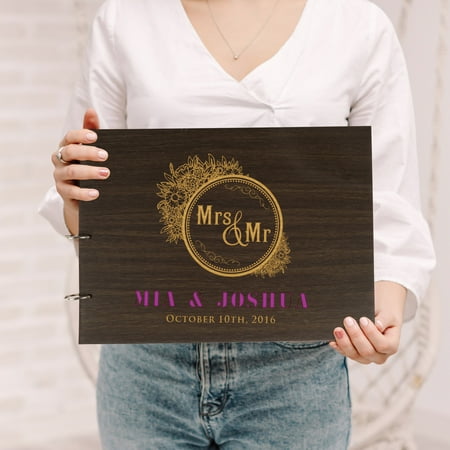 Darling Souvenir Personalized Engraved Laser Cut Wedding Guest Book Wooden Cover Sign-in Book Registry Guestbook Scrapbook-RF